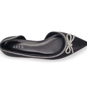 Apt 9 Emmalyn Black cutout pointy retro silver rope bow ballerina flats shoes